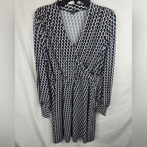 Adrianna Papel Elegant Multicolored Patterned Long Sleeve Wrap Dress Sz M